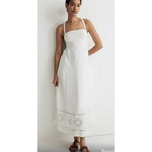 Madewell Embroidered Eyelet Cami Tie Back Linen Blend Midi Dress White Size 12